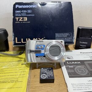 Panasonic Lumix DMC-TZ3 7.2MP Digital Camera Silver Tested w/ Charger Box Y2K